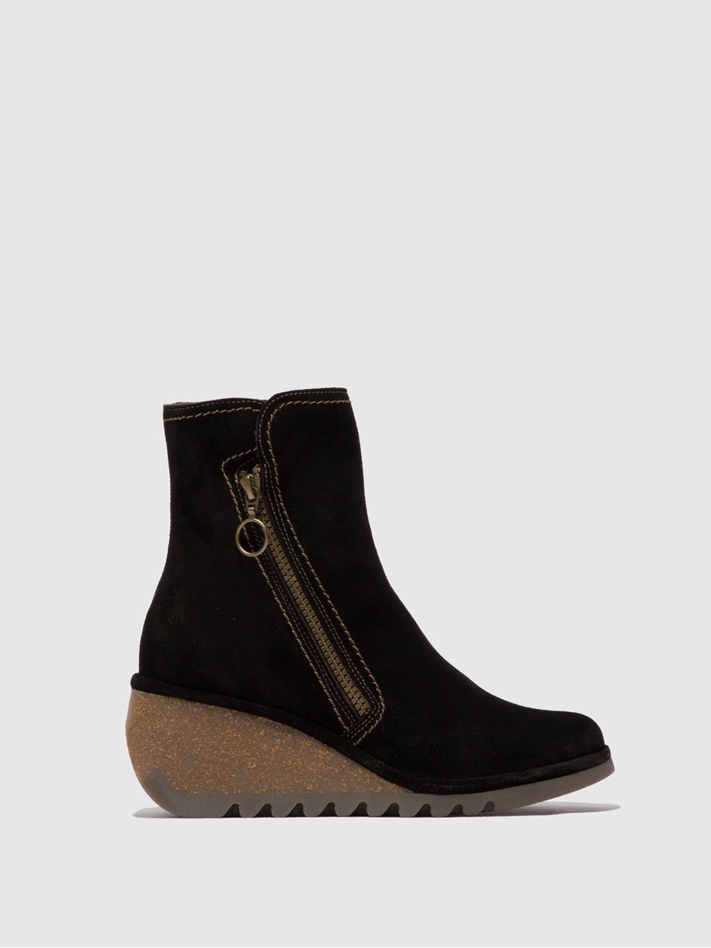 Fly London Black Suede Leather Wedge Booties Nela Size 8 - 8.5